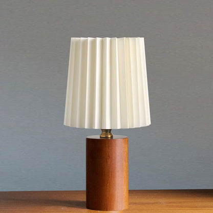 Wooden Desk Lamp with Fabric Shade 12 Inch Accent Light for Nightstand Office Den Dimmable LED Small Reading Light Modern Home Décor