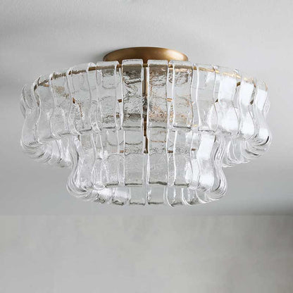 Textured Glass Flush Mount Ceiling Light 18-Inch Brass Finish 3-Light Modern Fixture for Living Room Bedroom Dining Room Entryway