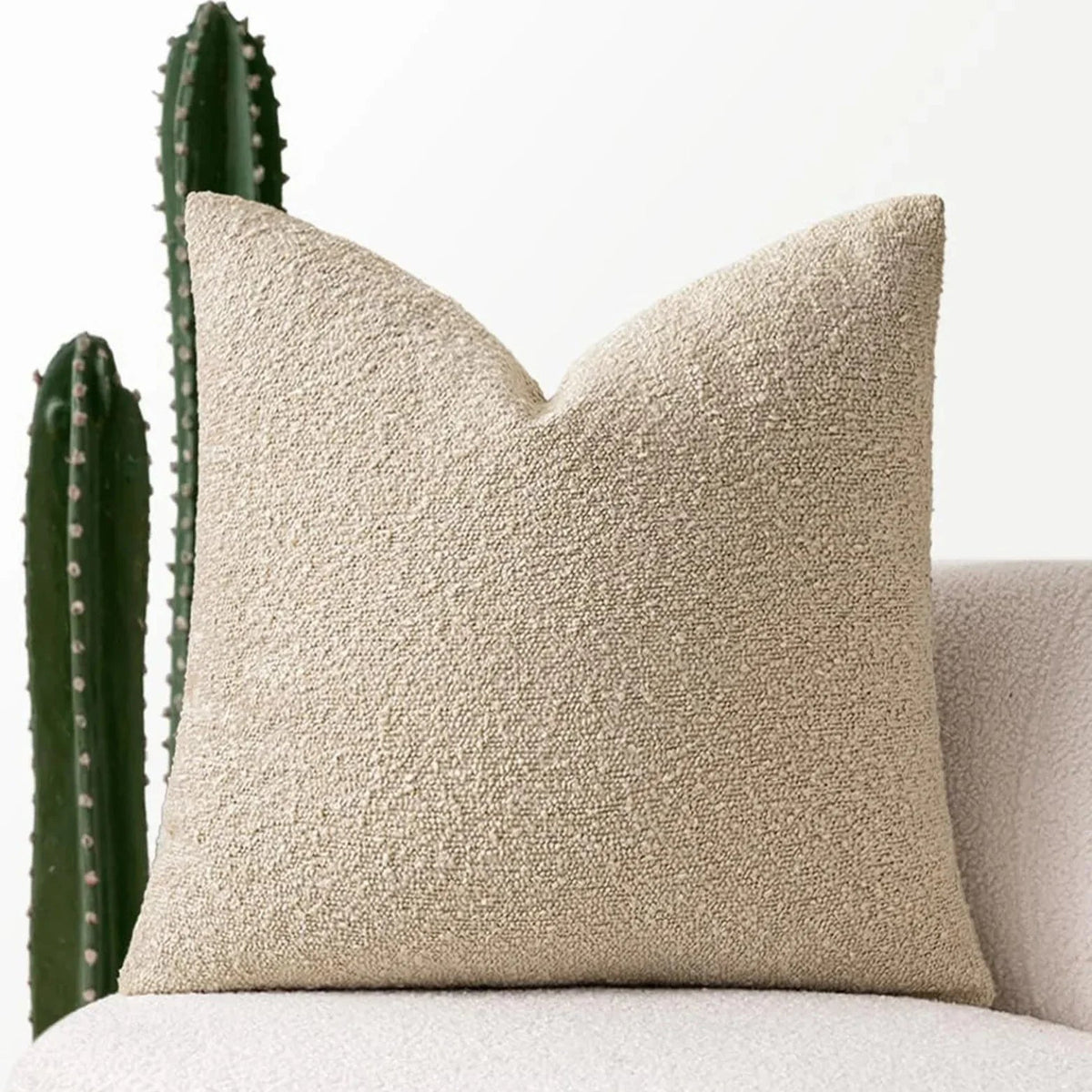 Textured Boucle Pillow Case 18×18 Inches Soft Cover for Couch Bedroom Chair Minimalist Neutral Decor Accent Throw Cushion for Modern Home