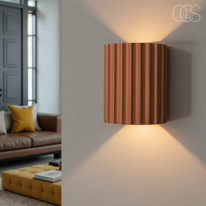 Ridged Round LED Wall Sconce with Warm Ambient Up & Down Light for Hallway, Bedroom & Living Room | Modern Minimalist Design in Four Earth