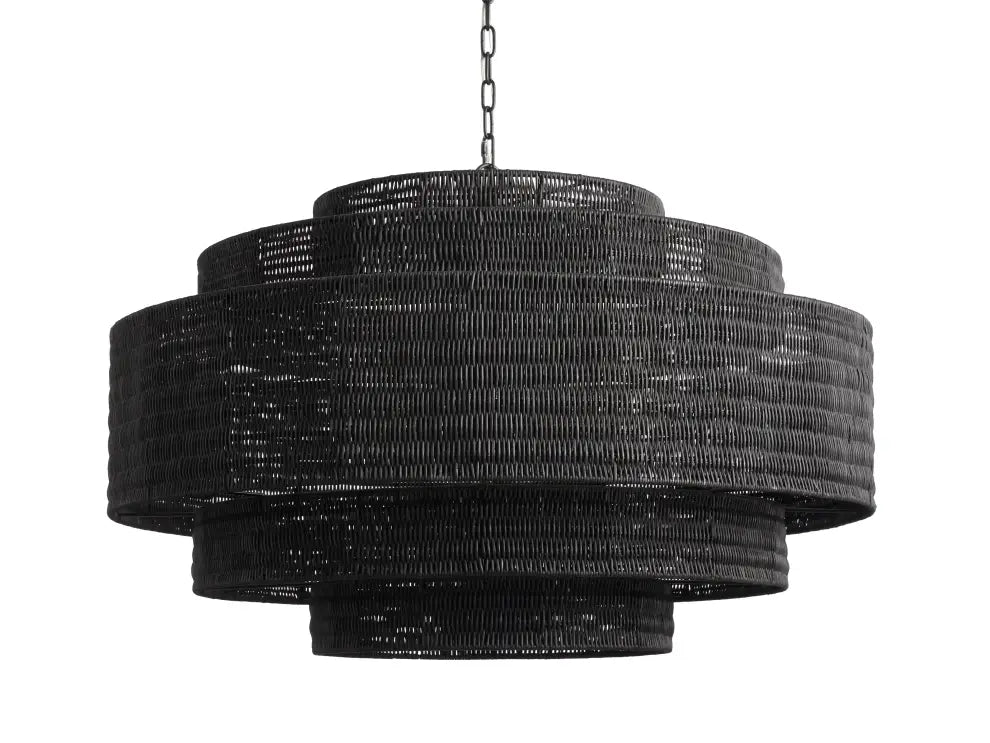 Woven Rattan Ceiling Chandelier with Layered Dome Shade – 28 or 40 Inch Natural Boho Pendant Light for Dining Room, Bedroom, Living Room