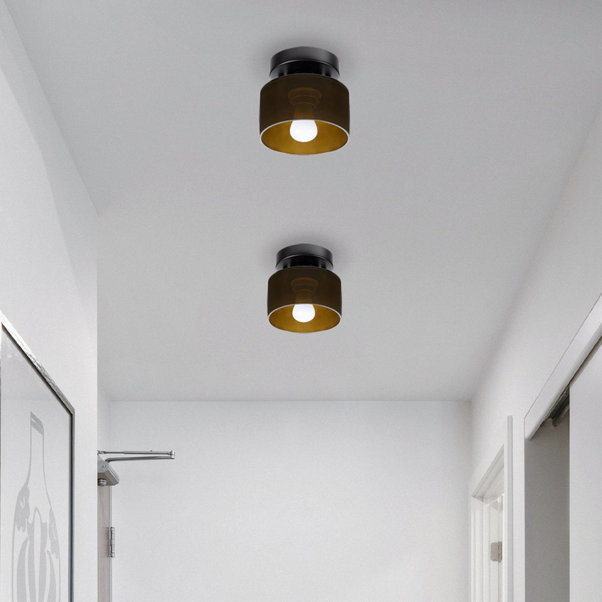 Flush Mount Glass Dome Ceiling Light E26 Socket Amber Globe for Kitchen Entryway Bedroom Low Profile Vintage Style Home Lighting Fixture