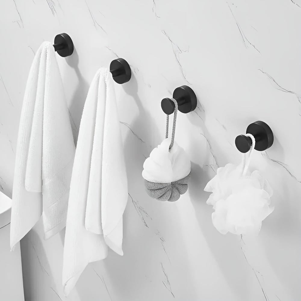Adhesive Hooks for Bathroom Kitchen Towel Storage No-Drill Stainless Steel Robe Hanger Organizer Set Load Capacity 15 lbs Removable Wall Mou