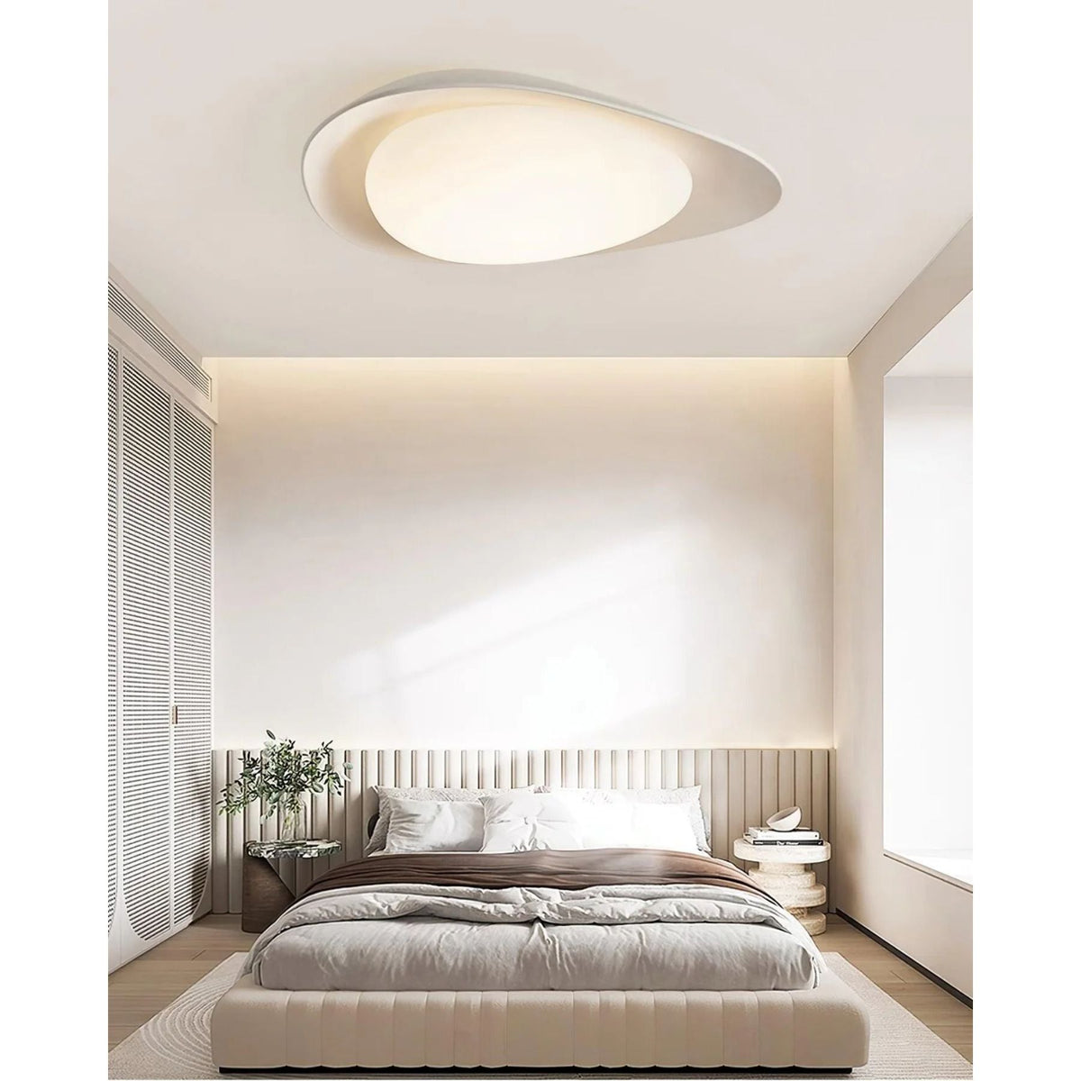Organic Resin LED Flush Mount Light Green Beige for Bedroom Living Room Dining Room Modern Overhead Lighting Nature-Inspired
