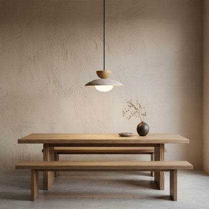 Travertine Glass Hanging Light Fixture with Wood Accent for Kitchen Island Dining Room Overhead Suspension Lamp Adjustable Cord Ceiling Moun