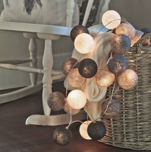 Cotton Ball String Lights with Soft Woven Globes for Bedroom, Living Room & Party Decor – USB or Battery Powered Fairy Lights