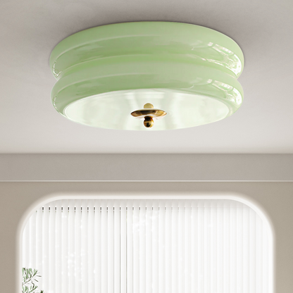 Round Flush Mount LED Fixture with 3 Color Temperatures Glass Metal 5 in Height for Bedroom Dining Room Kitchen Adjustable Kelvin Switch Mod