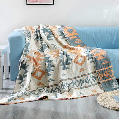 Gema Reversible Blanket - Cotton, Geometric & Solid Color