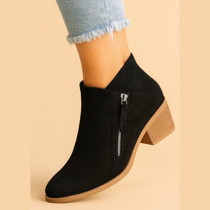 Women's Pointed-Toe Ankle Boots with Block Heel – Side Zip Bootie for Work, Casual & Evening Wear