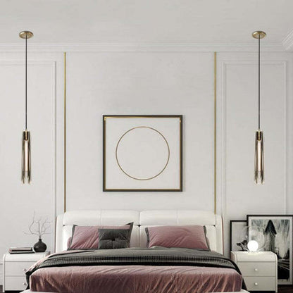 Glass Cylinder Hanging Light Fixture 15 Inch Height Adjustable Drop Ceiling Lamp for Dining Room Bedroom Living Room Contemporary Minimalist