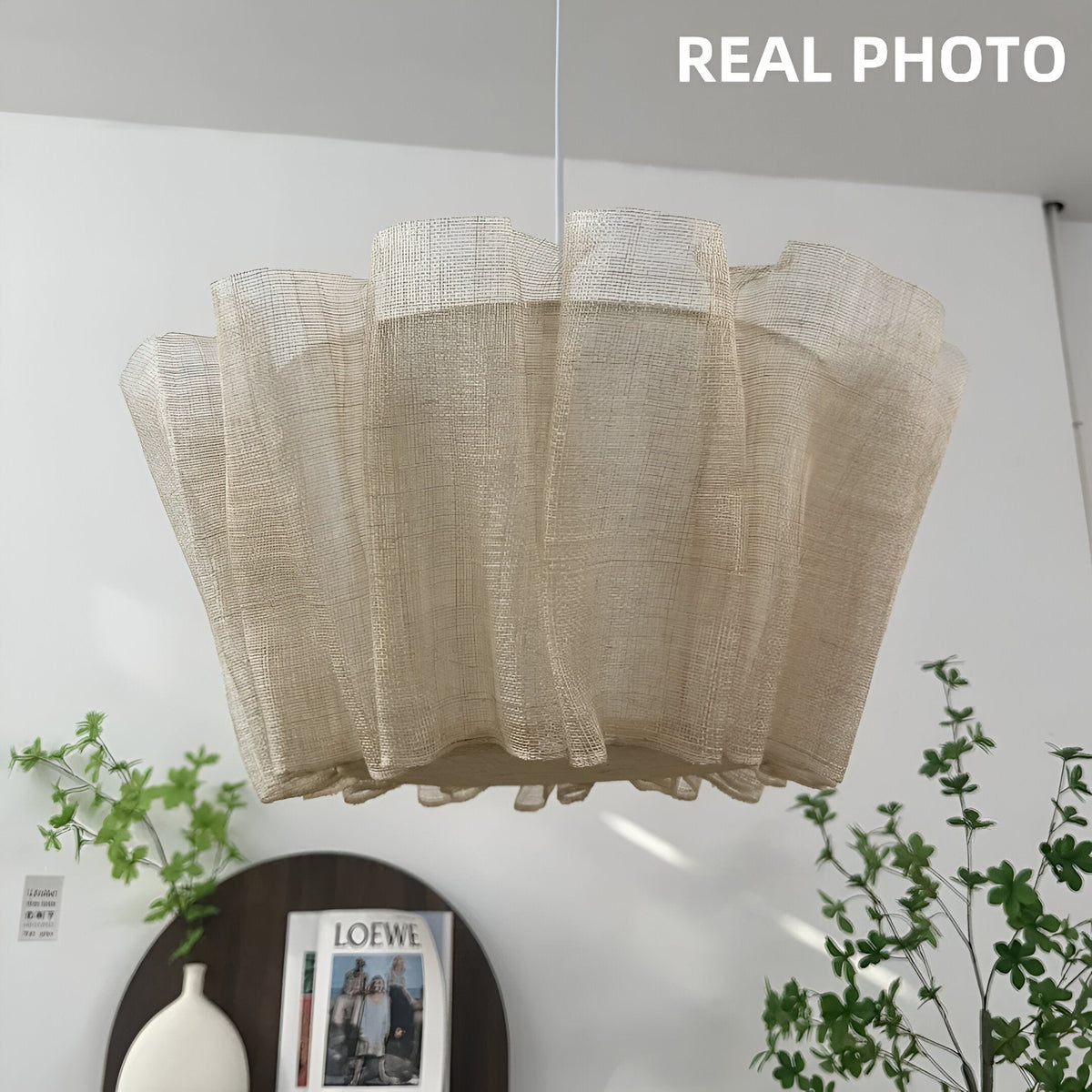 Pleated Fabric Shade Hanging Ceiling Lamp 16 in Warm Cream for Dining Room Kitchen Island Scandinavian Japanese Modern Minimalist Ambient Li