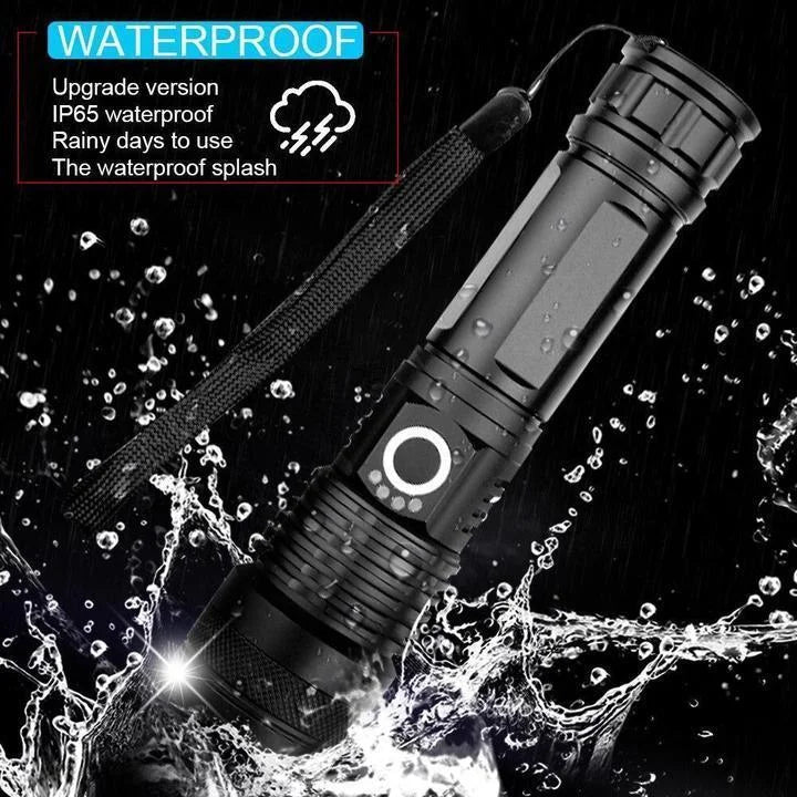 Rechargeable LED Tactical Flashlight USB Zoom Adjustable 90000 Lumen Handheld Torch for Camping Hiking Emergency