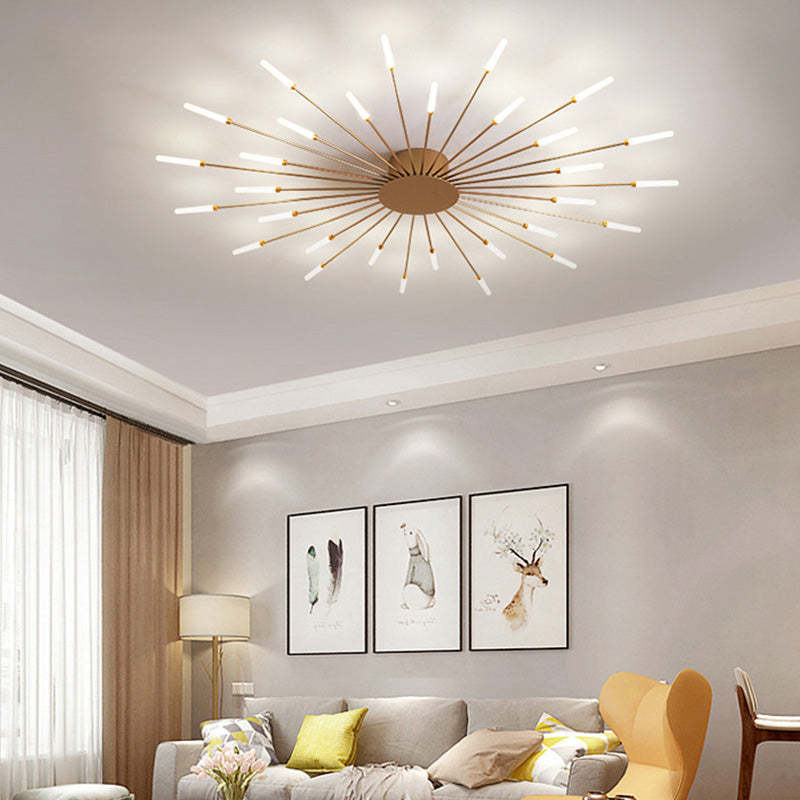 Starburst Flush Mount Ceiling Light Black Gold Modern Firework LED Fixture Bedroom Living Room Natural White Hardwired Indoor