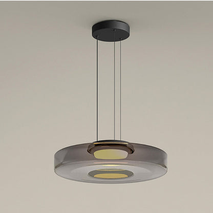 Stacked Glass Shade Ceiling Fixture 18 in Diameter Adjustable Height 12W Warm LED Kitchen Island Dining Room Modern Sculptural Hanging Light