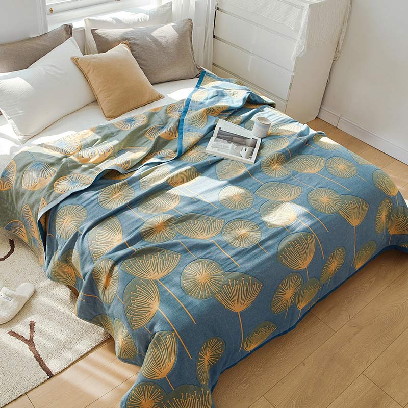 Reversible Cotton Quilt King Size Lightweight Coverlet Bedspread Dandelion Floral Print Breathable Summer Blanket for Bedroom Couch Air