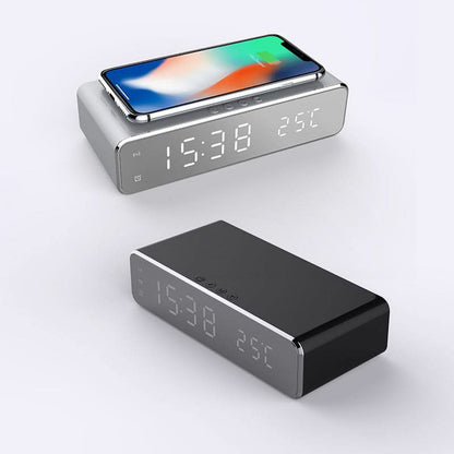 Nightstand Alarm Clock with Qi Wireless Charging Pad – Jumbo LED Display for Bedroom – Sleek Design for Desk or Bedside