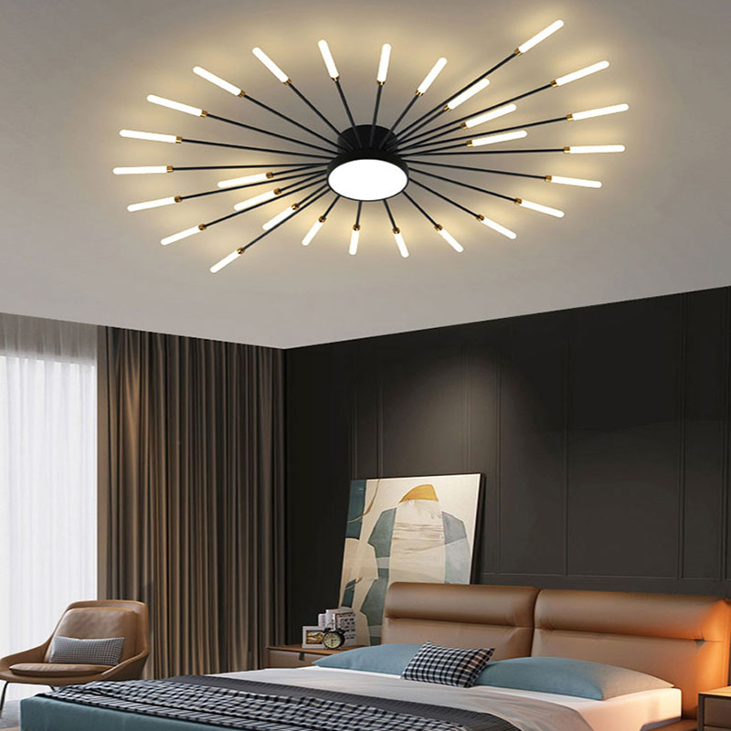 Linear Starburst Flush Mount Ceiling Light with LED Arrays for Living Room and Bedroom in Black or Gold Finish