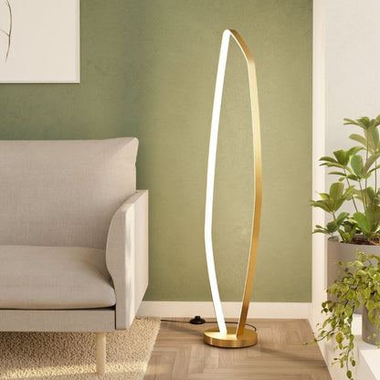 Elegant LED Floor Lamp | Modern Brass Design with Organic Shape | Warm White Light for Cozy Living Room Ambiance