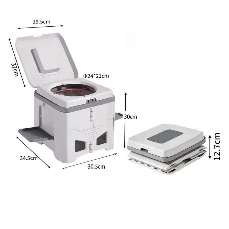Collapsible Camp Toilet with Built-In Bag Dispenser – Portable Folding Seat for Camping, RV, Boat & Emergency Use – Adjustable Stabilizer