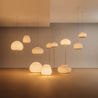 Ribbed Lycra Hanging Light Fixture – 18 in Round Dimmable LED Ceiling Pendant for Kitchen Island, Dining Table & Modern Living Areas