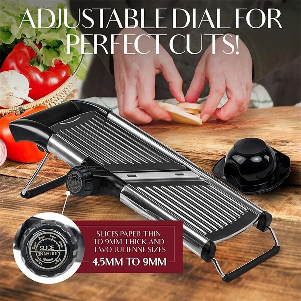 Adjustable Vegetable Slicer with 6 Thickness Settings & Safety Guard for Potatoes, Cucumbers, Carrots