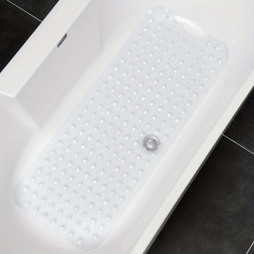 Anti-Slip Shower Floor Mat 40 × 16 Inches Gray PVC Tub Liner with Drainage Holes and Suction Grips for Wet Surfaces