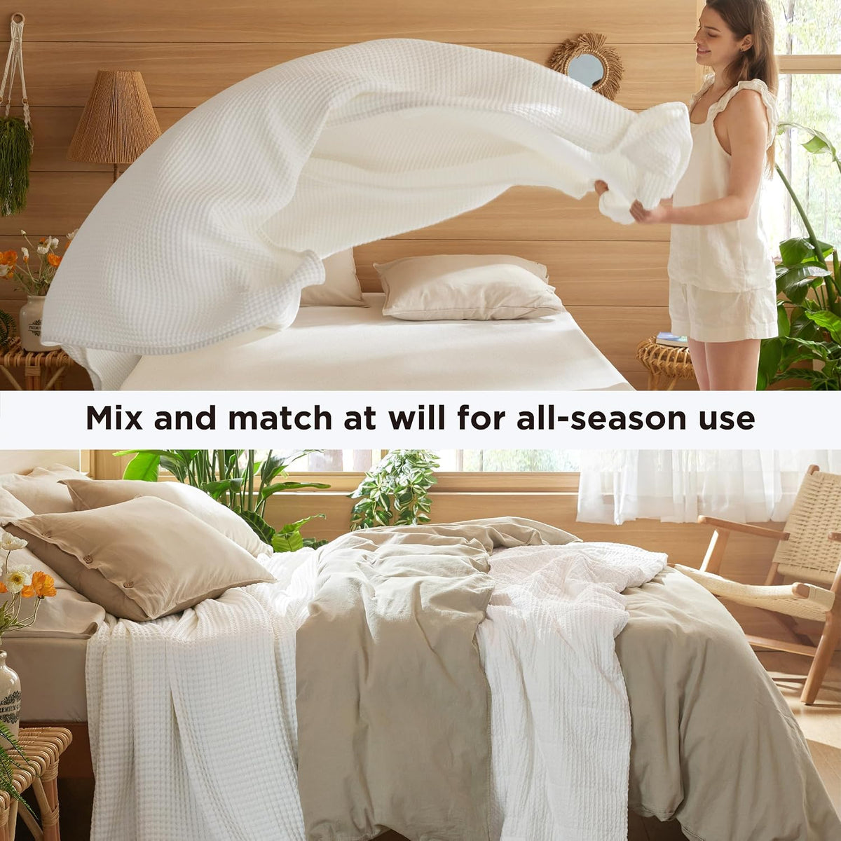Ortekor Cozy Comfort | %100 Cotton Blanket with Waffle Weave Design | Lightweight & Breathable for Year-Round Use