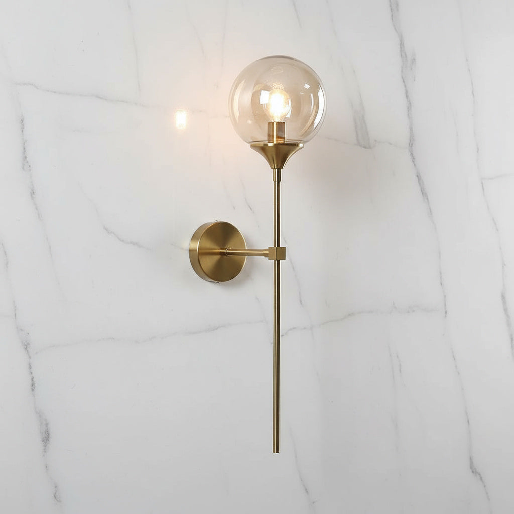 Glass Wall Light Fixture with Gold Metal Base – Ambient Lighting for Bedroom, Living Room & Hallway – 4 Shade Colors