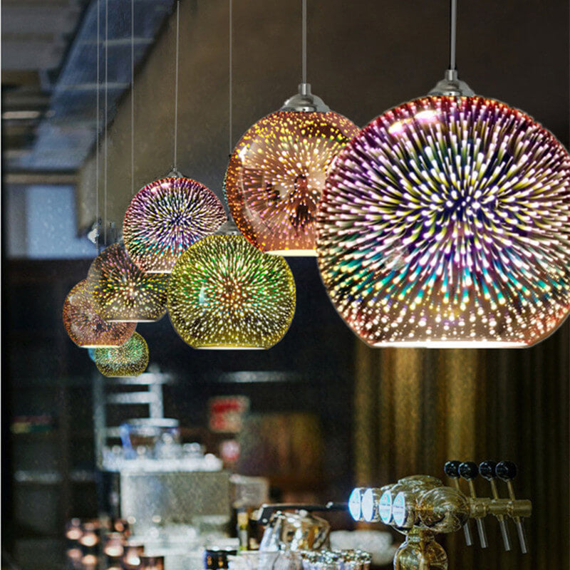 Starburst Hanging Light with Iridescent Glass Shade - E26 Single-Bulb Ceiling Fixture for Dining Rooms, Kitchens & Bars