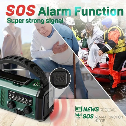 Emergency Weather Radio with Solar Panel Hand Crank Flashlight 10000mAh Power Bank AM FM NOAA SOS Compass USB-C Rechargeable Camping Surviva