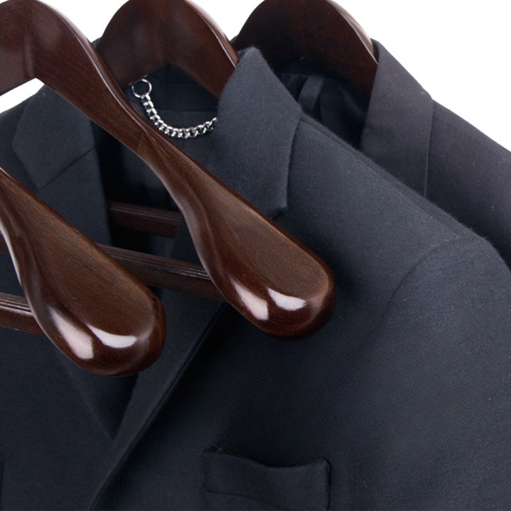 Premium Wooden Suit Hangers with Metal Hook - Dark Brown Contoured Coat Hangers for Jackets, Shirts & Blazers - Heavy-Duty Closet Storage Or
