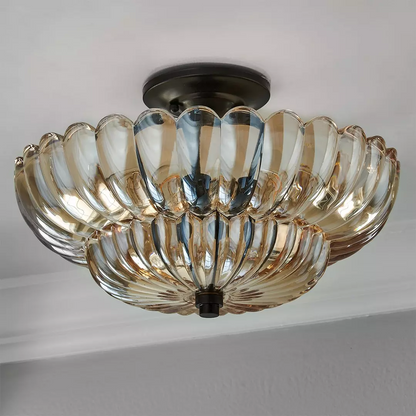 Amber Glass Flush Mount Ceiling Light Vintage Semi-Flush Fixture for Kitchen Bedroom Living Room Dining Room E27 12 in Retro Dome Shade