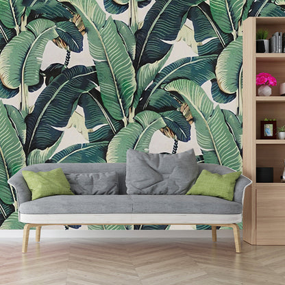 Tropical Banana Leaf Wall Mural Decal Peel and Stick Removable Wallpaper for Living Room Bedroom Kitchen Custom Size Green Plant Wall