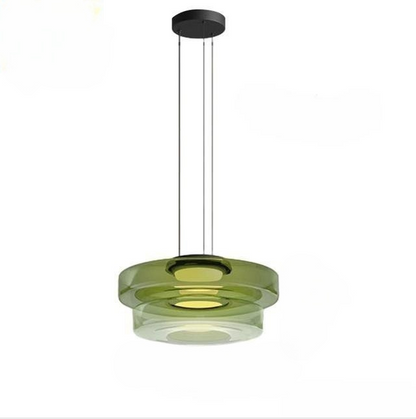 Tiered Glass Hanging Fixture 12 in Amber for Dining Tables Kitchen Islands Contemporary Statement Overhead Illumination