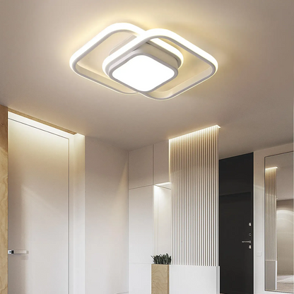 Double Ring LED Flush Mount Light Black Contemporary Overhead Fixture for Entryway Foyer Apartment Passageway Interior Decor