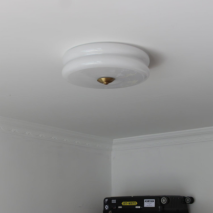 Round Flush Mount LED Fixture with 3 Color Temperatures Glass Metal 5 in Height for Bedroom Dining Room Kitchen Adjustable Kelvin Switch Mod