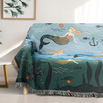 Ulyssa Sofa Cover - Cotton-Polyester Blend, Whimsical Water Design