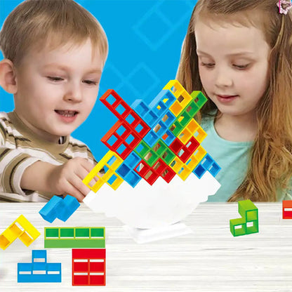 Wooden Stacking Tower Game for Kids - Tumbling Block Balance Challenge with Colorful Tetris Shapes for Toddlers & Children Ages 3+