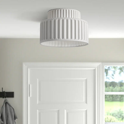Flush Mount Resin Ceiling Light Fixture E27 Socket Textured Shade White for Kitchen Bedroom Hallway Low Profile Modern Minimalist Scandinavi