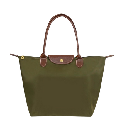 Water-Resistant Nylon Tote Bag with Leather Accents – Spacious Shoulder Carryall for Work, Travel & Everyday Use