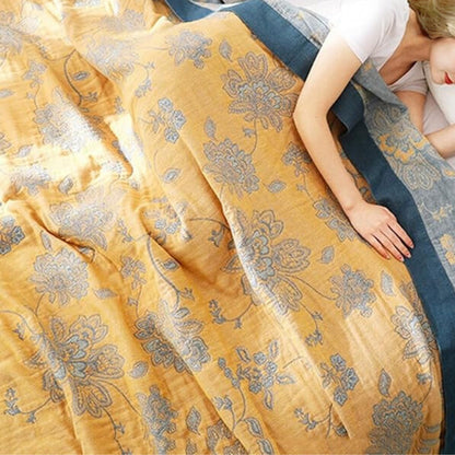 Lightweight Cotton Gauze Throw Blanket with Floral Design for Year-Round Comfort, Breathable Bedding for Bedroom, Sofa, or Guest Room