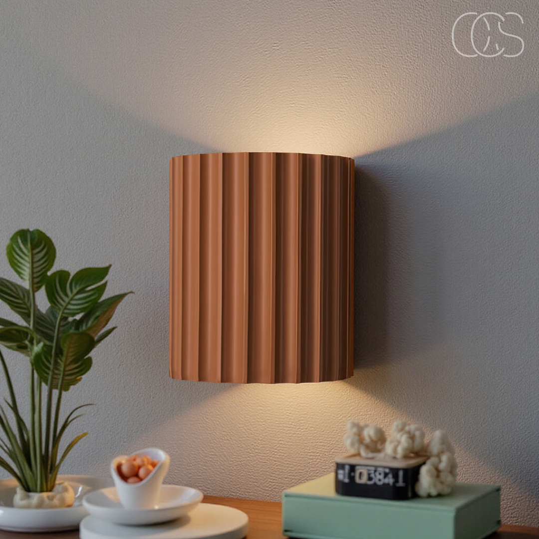 Ridged Round LED Wall Sconce with Warm Ambient Up & Down Light for Hallway, Bedroom & Living Room | Modern Minimalist Design in Four Earth