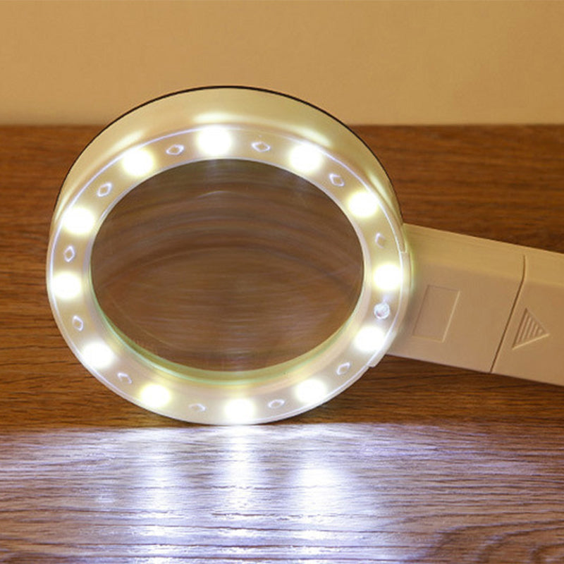 Illuminated Desktop Magnifier with 30X Magnification and 12 LED Lights for Reading Small Print, Labels, Books, Maps, Coins, Jewelry, Hobbies
