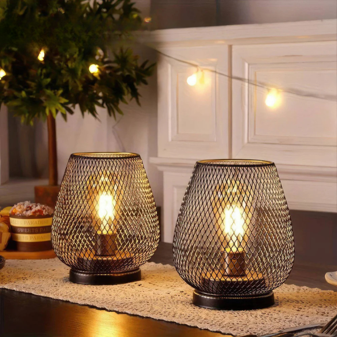 Battery Operated Metal Lantern LED Light Portable Cordless Accent Lamp Warm Glow Indoor Outdoor Bedside Nightstand Patio