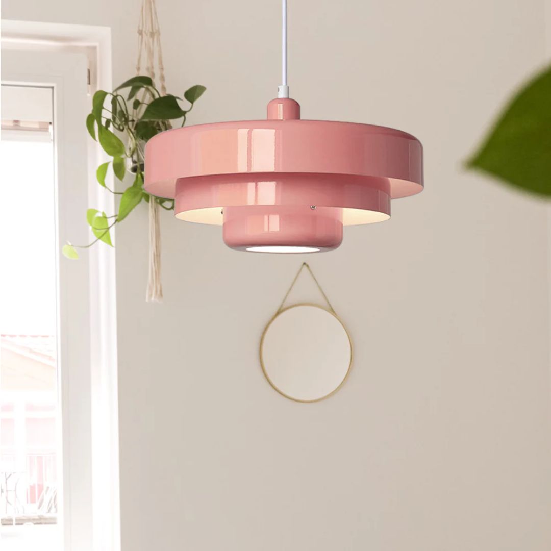 Hanging Iron Ceiling Fixture 14 Inch Layered Shade Height-Adjustable for Kitchen Dining Room Bedroom Modern Retro Downlight E27 Socket