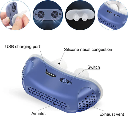 Portable Sleep Apnea Relief Device Anti-Snoring Nasal Airway Support System for Travel Home Bedroom USB Rechargeable Silicone Soft Ear Clips