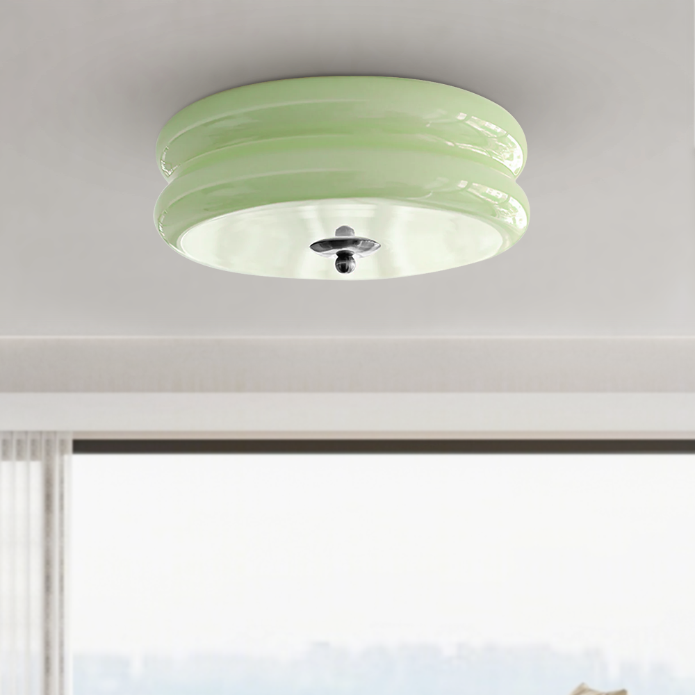 Round Flush Mount LED Fixture with 3 Color Temperatures Glass Metal 5 in Height for Bedroom Dining Room Kitchen Adjustable Kelvin Switch Mod