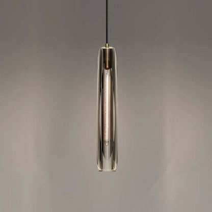 Glass Cylinder Hanging Light Fixture 15 Inch Height Adjustable Drop Ceiling Lamp for Dining Room Bedroom Living Room Contemporary Minimalist