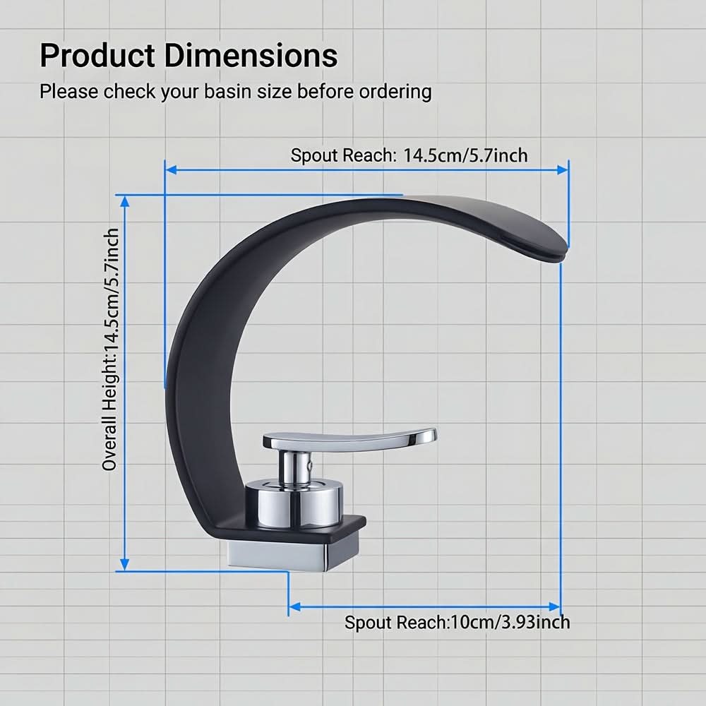 Curved Waterfall Bathroom Sink Faucet with Mirror Finish – Single Handle Hot & Cold Mixer Tap for Modern Vanity & Basin – Polished