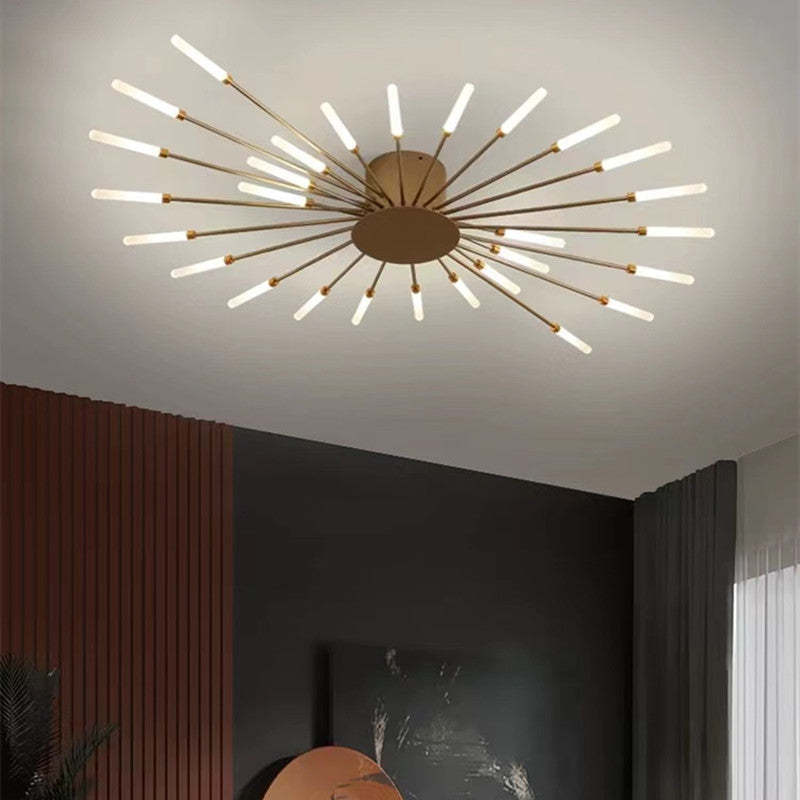 Starburst Flush Mount Ceiling Light Black Gold Modern Firework LED Fixture Bedroom Living Room Natural White Hardwired Indoor